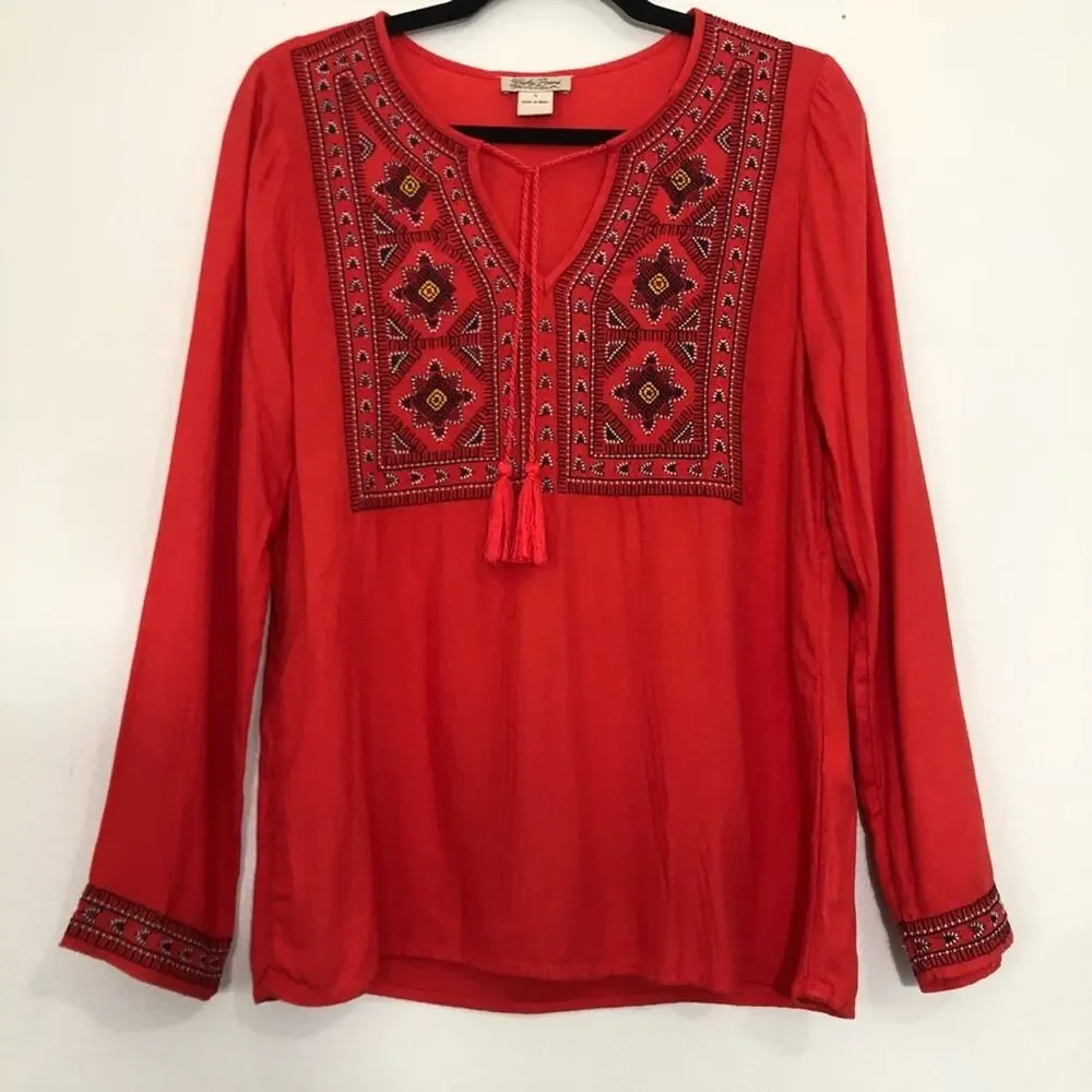 Lucky Brand Embroidered Bib Tunic Boho Small